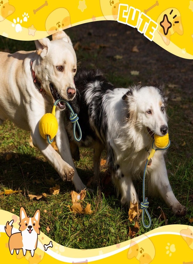 Hsei 2 Pcs Medium Dog Rope Ball EVA Rubber Ball Yellow Dog Toy Floats in Water for Interactive Pet Fetch Catch Throw Training Chewing Working Tugging - Image 4